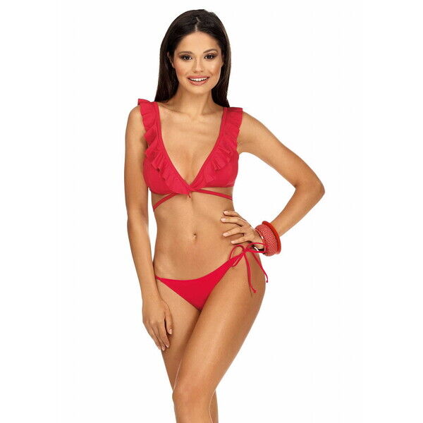 Lorin Czerwone bikini w hiszpańskim stylu z ozdobnym wiązaniem z przodu L1140 0C03-573DD