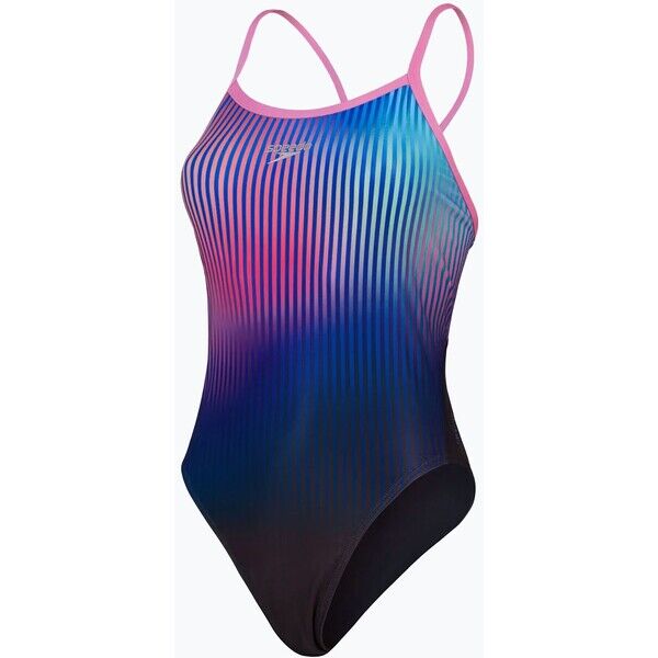 Strój pływacki jednoczęściowy damski Speedo Placement Digital Turnback black/kiki pink/picton blue