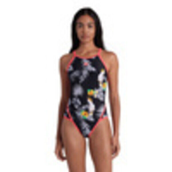 Strój kąpielowy damski Arena Women's Tropical Summer Black Multi Fluo Red 007123540