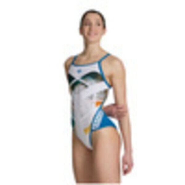Strój kąpielowy damski Arena Women's Planet Swimsuit Super Fly Back White Multi Blue Cosmo 006689107