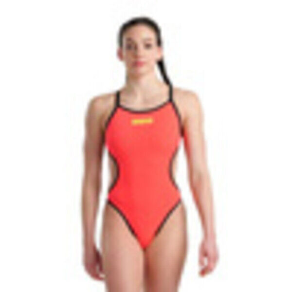 Strój kąpielowy damski Arena Women's Rule Breaker Hooked Rev Swimsuit Black Fluo Red 004465545