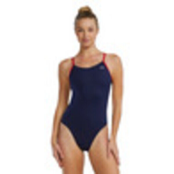 Strój kąpielowy damski na basen Tyr Hexa Cutoutfit Navy Red CHEX7A/404