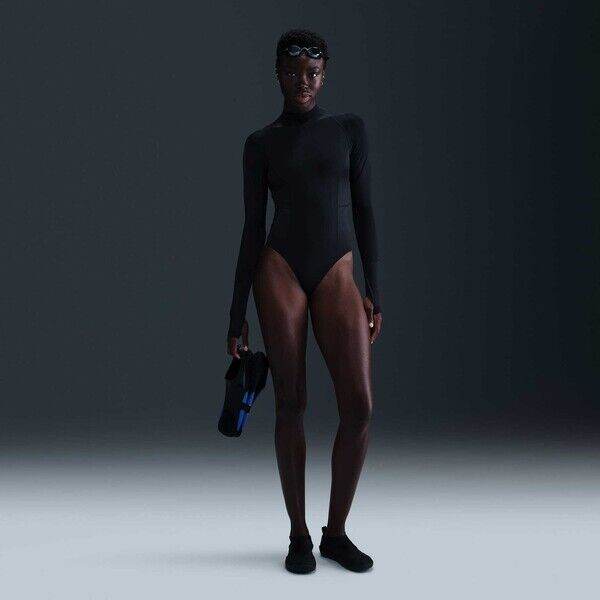 Jednoczęściowy damski kostium kąpielowy z długim rękawem Nike Swim Hydralock Fusion HV7163-010