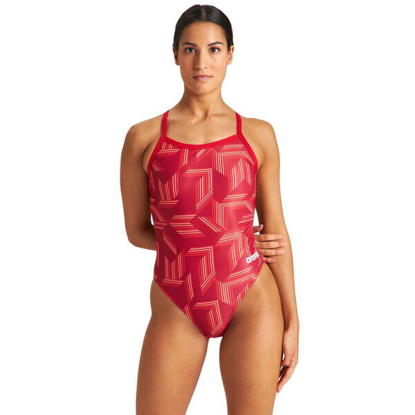 Strój kąpielowy damski Arena Women's Puzzled Challenge Back One Piece Red Multi 004638450