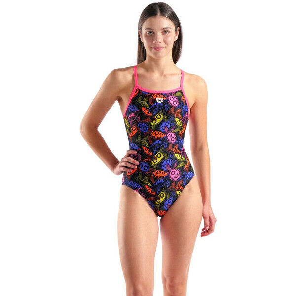 Strój kąpielowy damski Arena Women's Sea Turtles Swimsuit Lightdrop Back Black Multi Shocking Pink 010221509
