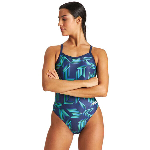 Strój kąpielowy damski Arena Women's Puzzled Challenge Back One Piece Navy Soft Green Multi 004638660