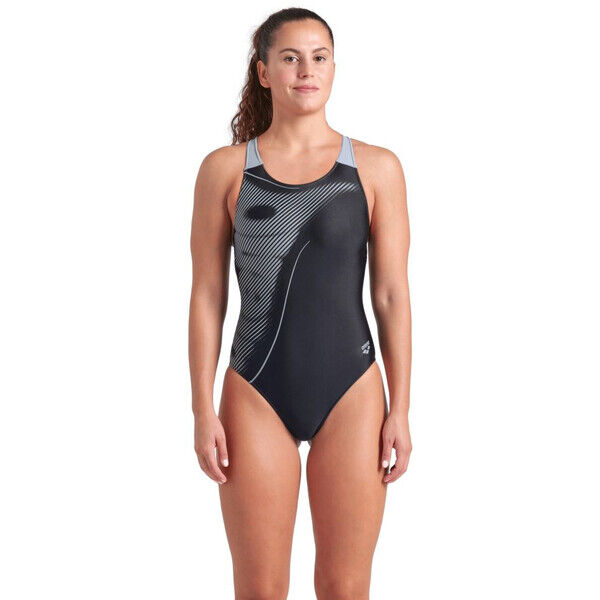 Damski strój kąpielowy treningowy Arena Women's Bright Glare Swimsuit V Ba Black -Sea Foam 008930530
