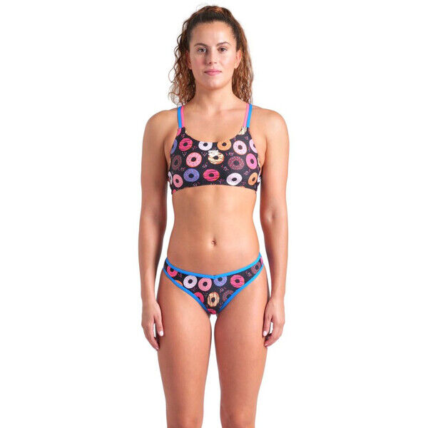 Damski strój kąpielowy dwuczęściowy Arena Women's Donuts Bikini Bandeau Black Multi Blue River Shot 009462590