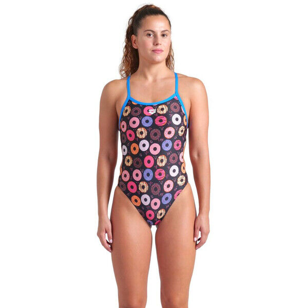 Damski strój kąpielowy jednoczęściowy Arena Women's Donuts Swimsuit Challenge Black Multi Blue River 009461590