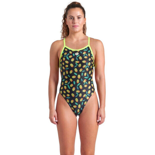 Damski strój kąpielowy jednoczęściowy Arena Women's Olives Swimsuit Xcriss Cro Black Multi Arctic Lime 009465550