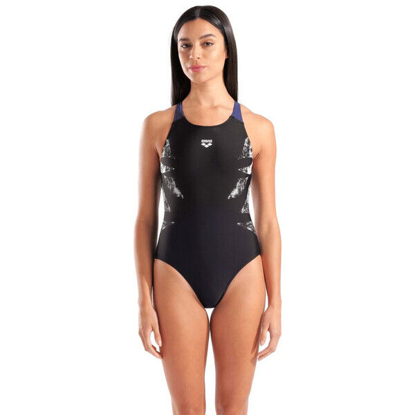 Damski strój kąpielowy Arena Women's Graphic Swimsuit V Back Black-Navy 010330570