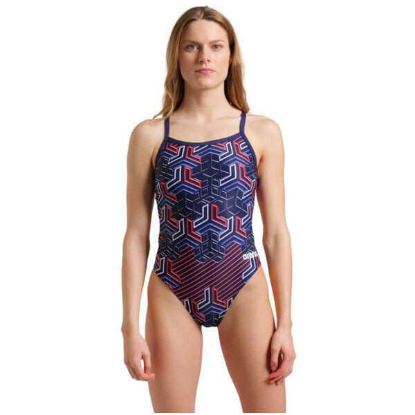 Strój kąpielowy treningowy damski Arena Women's Kikko Pro Swimsuit Challenge Back Navy Team Red White Blue 005902417