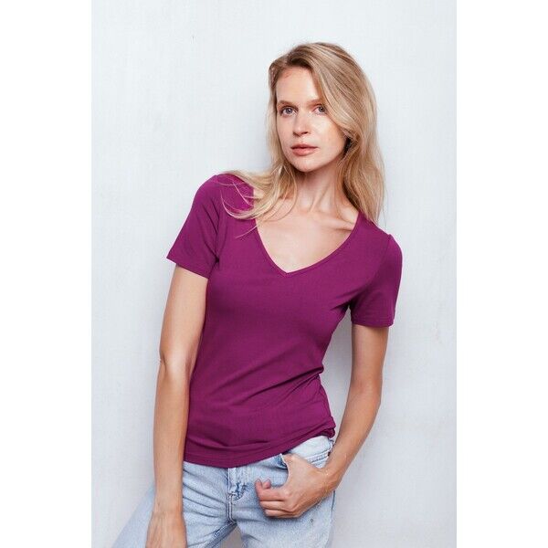 T-shirt z dekoltem V z wiskozy | ELVIRE | ANNA WATRAS 5900001332504