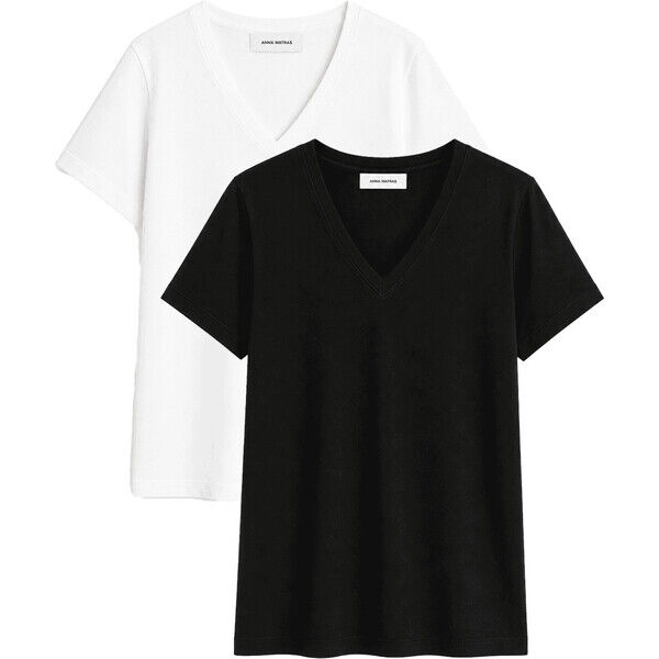 2-pack T-shirt z heavy jersey z dekoltem V | BEATRICE | ANNA WATRAS 5900001547007