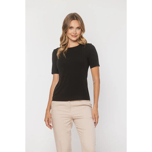 BIALCON CLASSIC Czarny klasyczny t-shirt z domieszką wełny C1-973203628