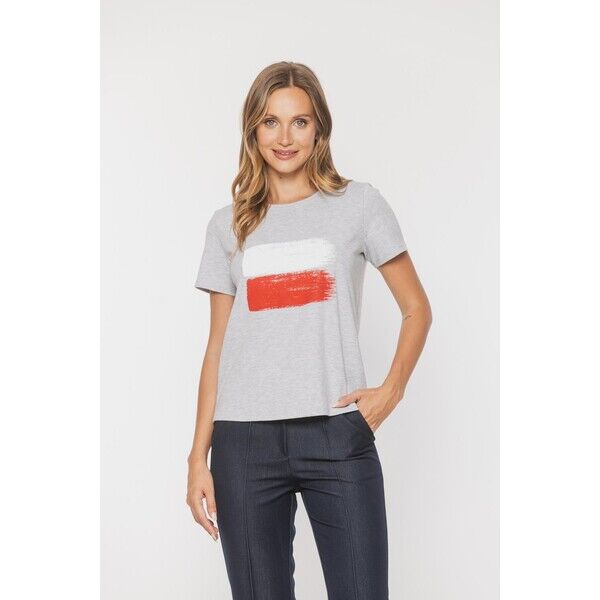 RABARBAR Bawełniany szary t-shirt z polską flagą R1-067223629