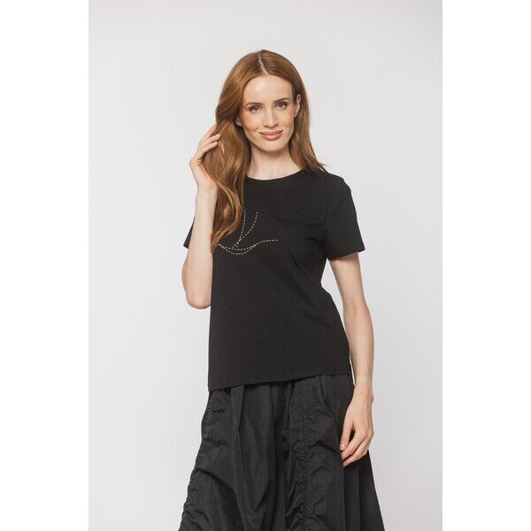 RABARBAR Bawełniany czarny t-shirt z minimalistyczną aplikacją R1-015203628