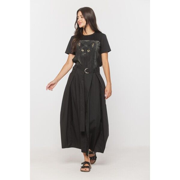 RABARBAR Bawełniany czarny t-shirt z nadrukiem kota R1-042003628