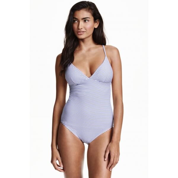 H&M Kostium kąpielowy w paski 0378215001 Niebieski/Biały