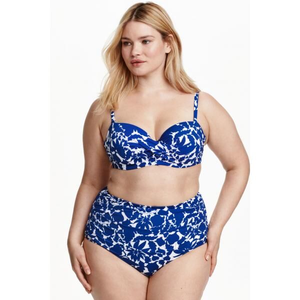 H&M H&M+ Dół od kostiumu 0361424005 Biały/Niebieskie kwiaty