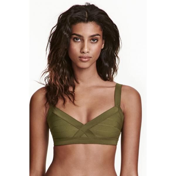 H&M Góra od kostiumu 0253062003 Ciemna zieleń khaki
