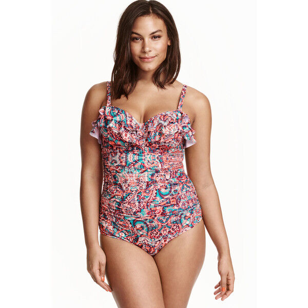 H&M H&M+ Kostium kąpielowy bandeau 0361457002 Turkusowy/Wzór