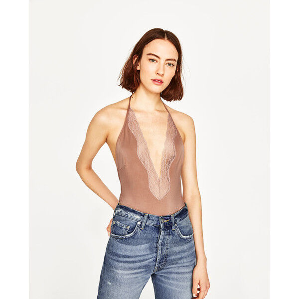Zara KOSTIUM KĄPIELOWY Z DEKOLTEM HALTER Różowy cielisty 0594/014