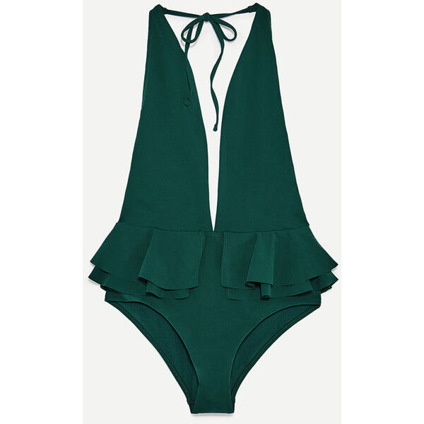 Zara KOSTIUM KĄPIELOWY Z DEKOLTEM HALTER Zielony 0501/001