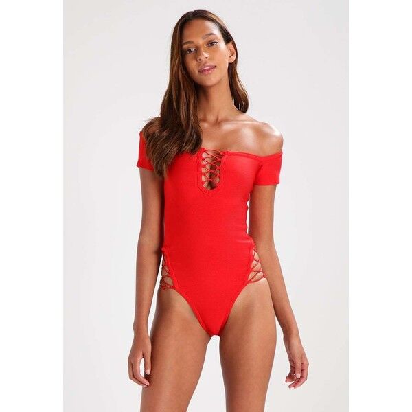Missguided BARDOT BANDAGE LACE UP Kostium kąpielowy red M0Q81D022