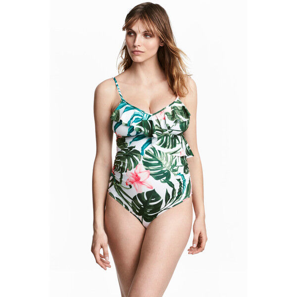 H&M MAMA Kostium kąpielowy 0444253003 Biały/Liść