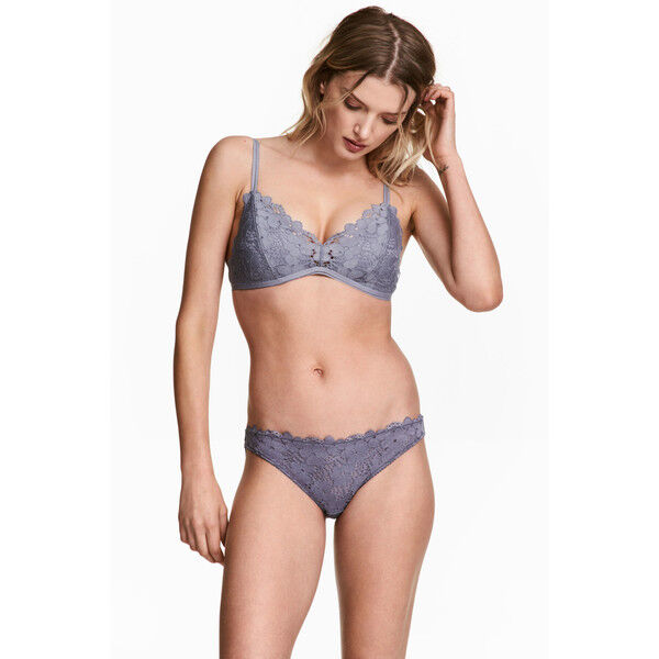 H&M Figi bikini z koronki 0489001008 Niebieskoszary
