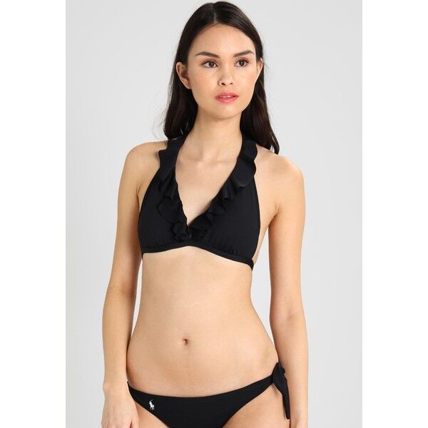 Polo Ralph Lauren TIE BACK RUFFLE HALTER Góra od bikini black PO281J000