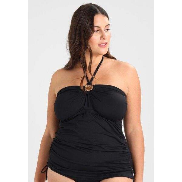 MICHAEL Michael Kors CURVE LOGO RING SHIRRED TANKINI Góra od bikini black MK181J009