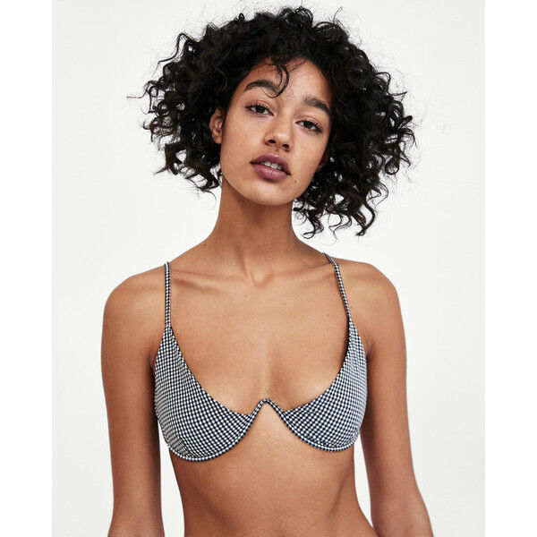 Zara TOP OD BIKINI W KRATKĘ VICHY Z OZDOBNYM MOSTKIEM jednobarwny 0594/003