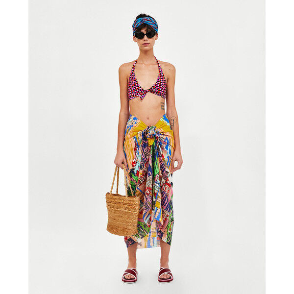 Zara TOP OD BIKINI Z WIĄZANIEM NA KARKU jednobarwny 5410/001