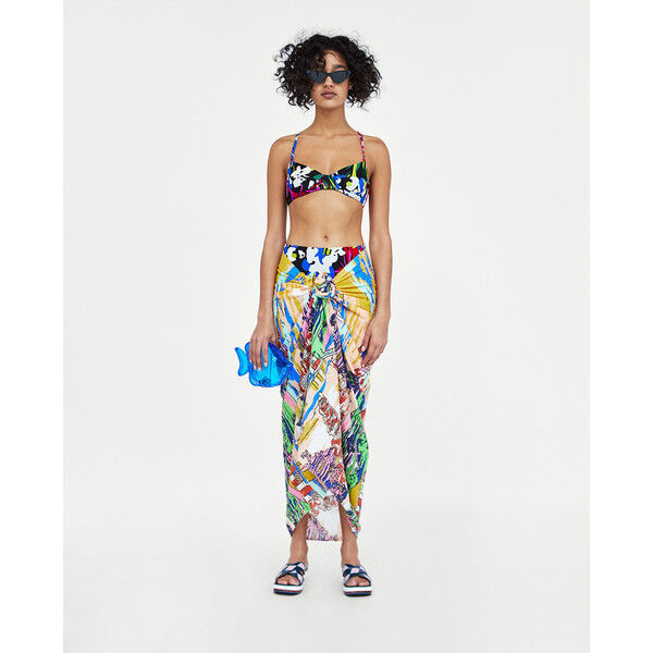 Zara DÓŁ OD BIKINI Z NADRUKIEM W KWIATY jednobarwny 0594/002