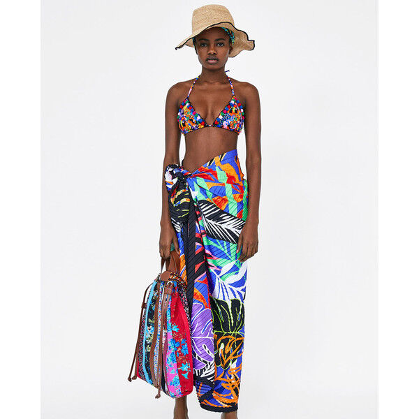 Zara TOP OD BIKINI Z POMPONAMI jednobarwny 0594/007