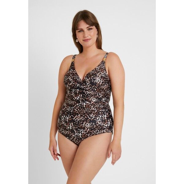 Evans LEOPARD GATHERED SWIMSUIT Kostium kąpielowy brown EW281G00N