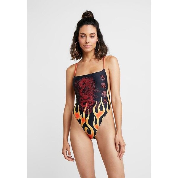 Jaded London SQUARE NECK SWIMSUIT FLAME PRINT Kostium kąpielowy black JL081G00J