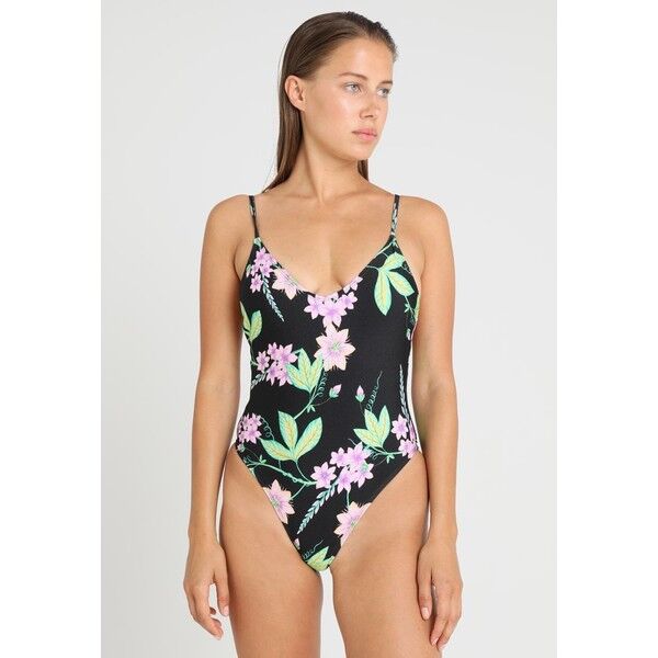 Topshop FLORAL ONE PIECE Kostium kąpielowy black TP781G00L