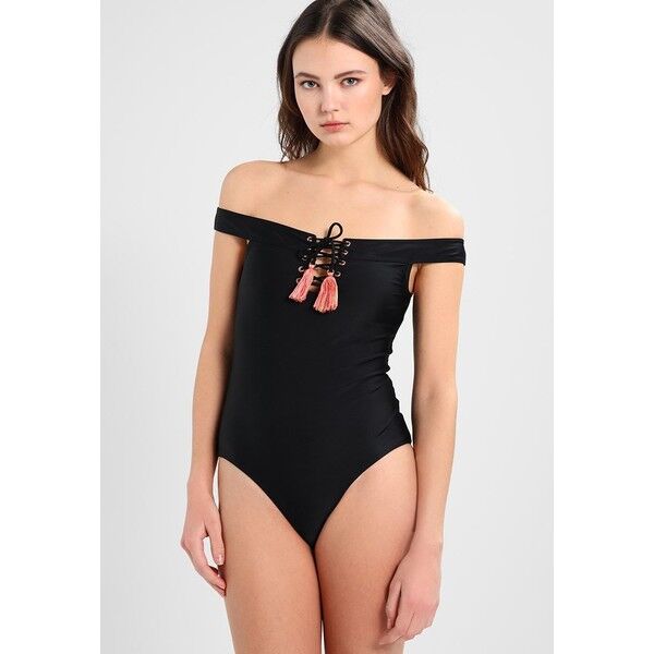 South Beach BARDOT OFF THE SHOULDER SWIMSUIT WITH TASSLES Kostium kąpielowy black SOH81G009