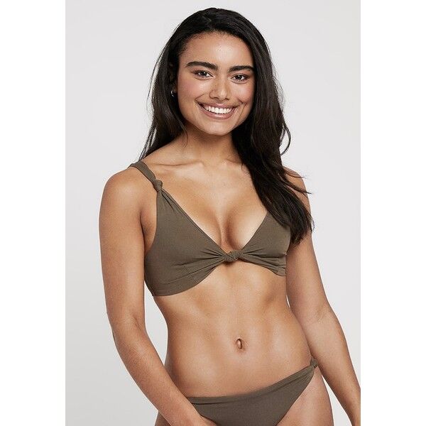 Topshop PLAIN KNOT FRONT CROP Góra od bikini khaki TP781J017