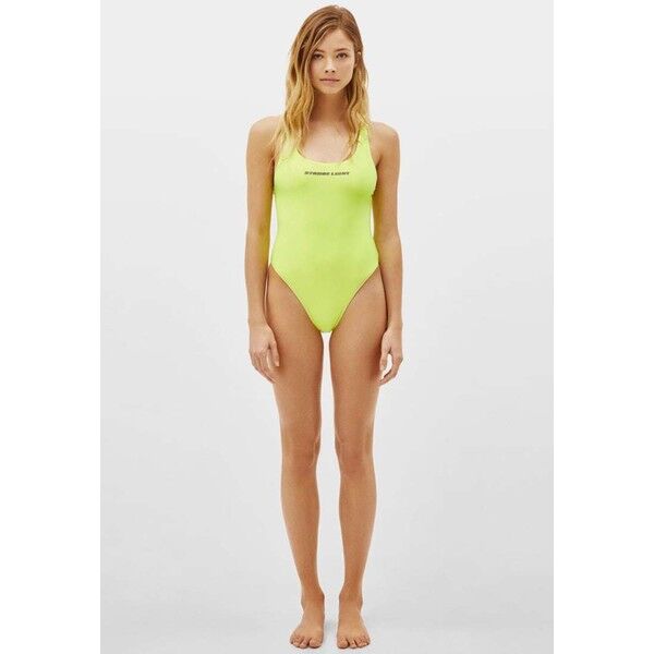 Bershka MIT REFLEKTIERENDEM SLOGAN Kostium kąpielowy neon yellow BEJ81G002