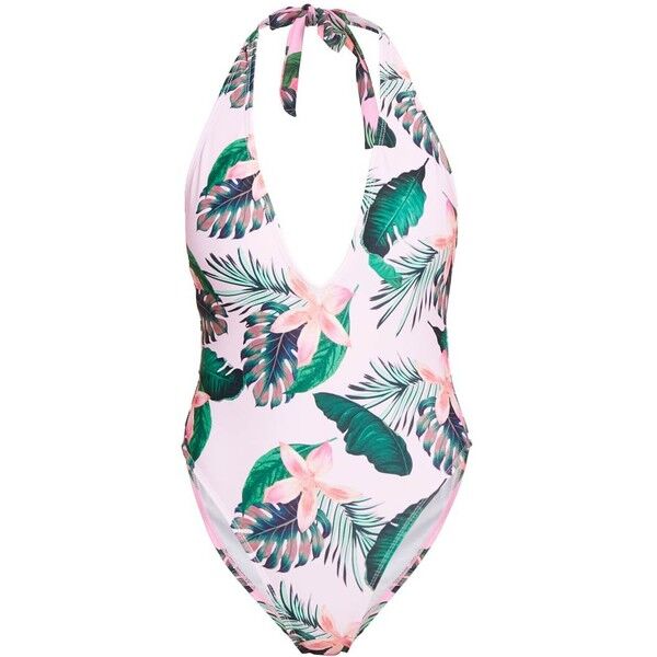 Missguided FLORAL HALTERNECK SWIMSUIT Kostium kąpielowy pink M0Q81G00Y
