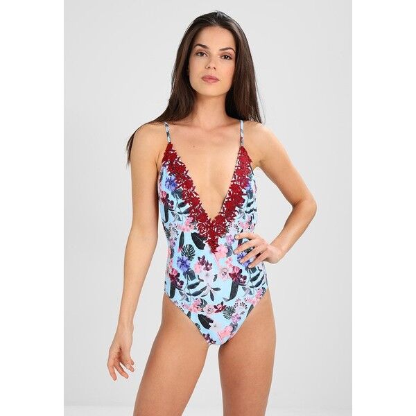 South Beach FLORAL PRINT PLUNGE FRONT SWIMSUIT WITH DESIGN APPLIQUE Kostium kąpielowy blue/wine SOH81G005