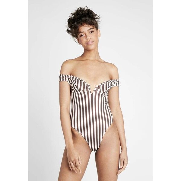 NA-KD SLIP SHOULDER SWIMSUIT Kostium kąpielowy brown/white NAA81G002