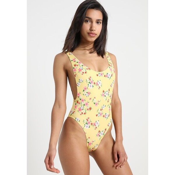 Topshop FLORAL SCOOP NECK Kostium kąpielowy lemon TP781G00P
