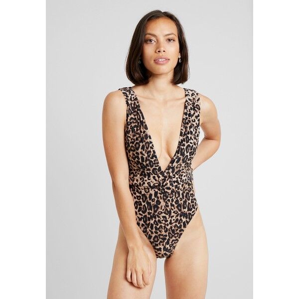 NA-KD HANNA WEIG DEEP V NECK SWIMSUIT Kostium kąpielowy brown NAA81G007