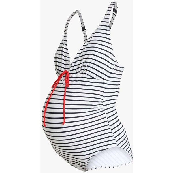 MAMALICIOUS MLJOSEFINE STRIPY SWIMSUIT Kostium kąpielowy snow white/black iris M6481G009